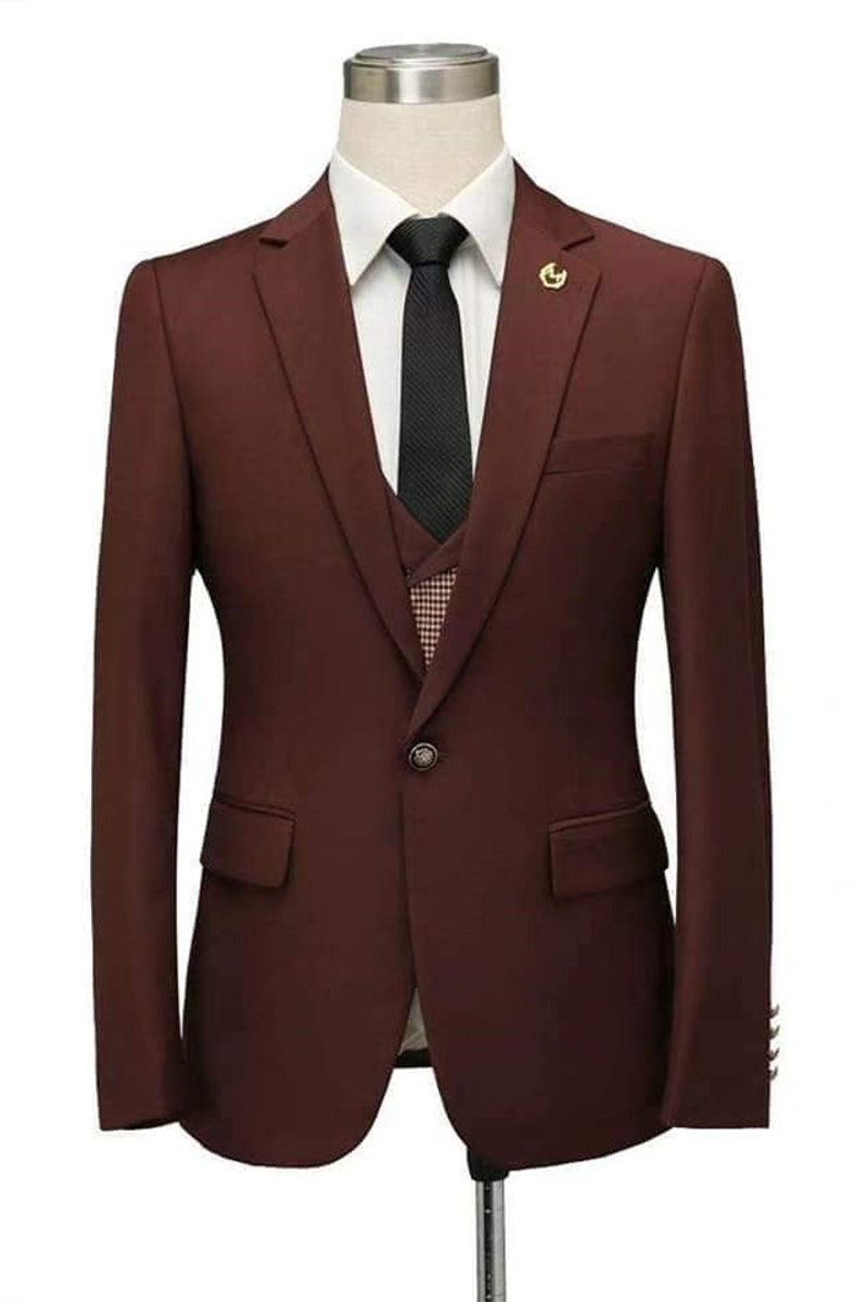 Javier Burgundy Notched Lapel Fitted Suit for Prom