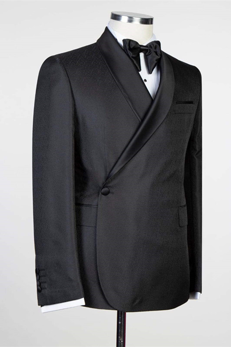 Douglas Simple Black Fashion Shawl Lapel Wedding Suit
