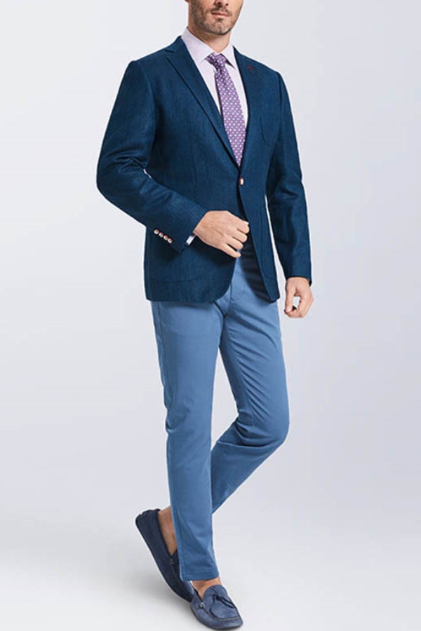 Classic Navy Herringbone Patch Pocket Blazer