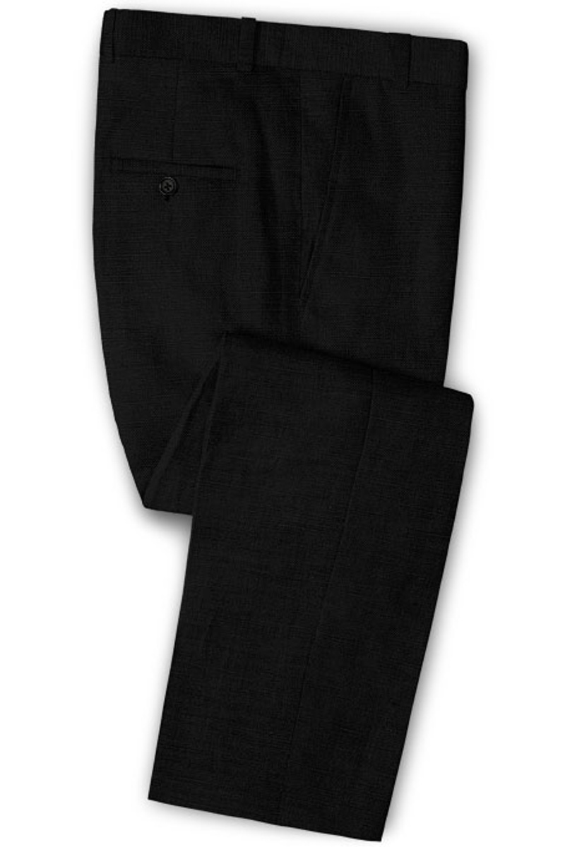 Summer Black Linen Suit Slim Fit Beach Groom Wedding Tuxedo
