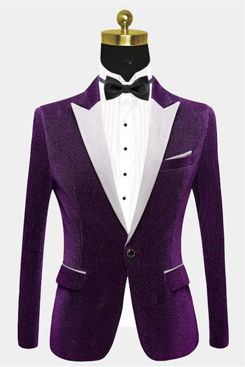 Sparkling Purple Sequin Blazer Online Peak Lapel Glitter Prom Men Suit