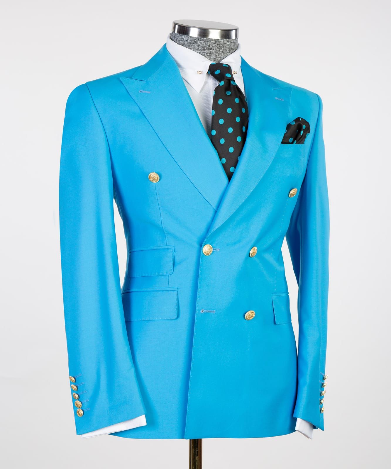 Fashion Light Blue Slim Fit Two-Piece Suit with Pointed Collar
