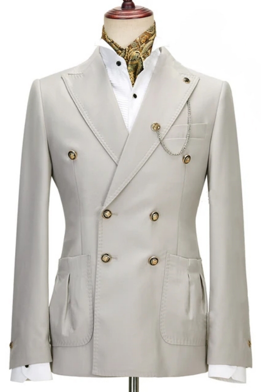 Light Gray Peak Lapel Double-Breasted Two-Piece Prom Suit