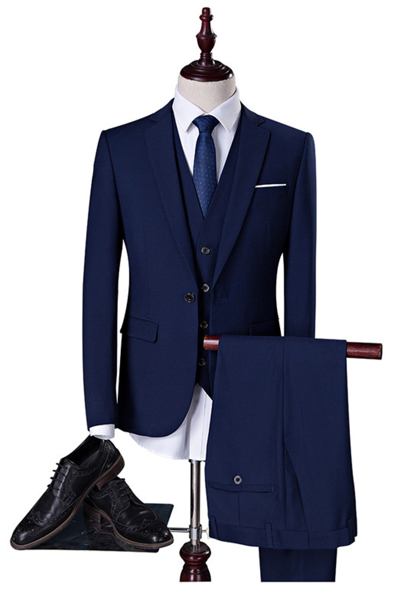 Classic Navy Blue Suit Business Slim Tuxedo Set of 4 (Jacket, Vest, Pants, Shirt)