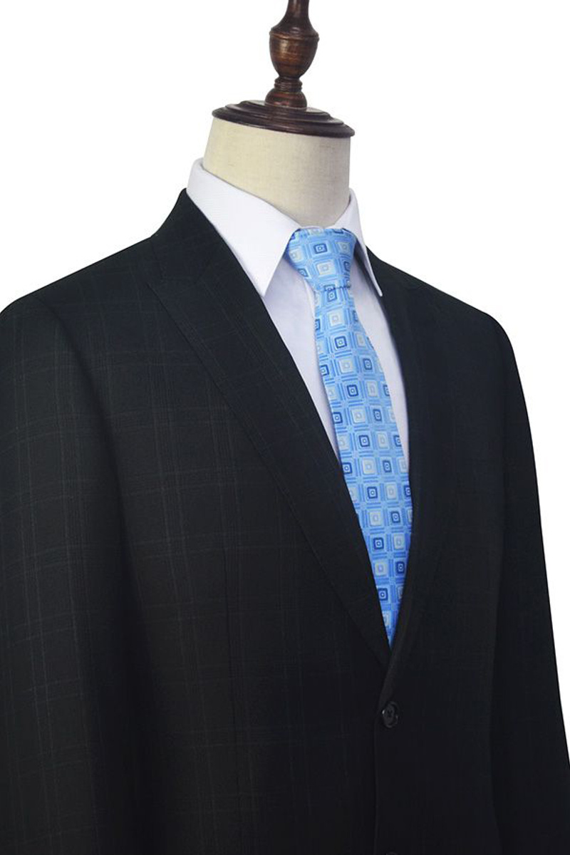 Classic Peak Lapel Check Two-Button Black Business Suit