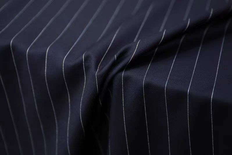 Adam Dark Blue Double-Breasted Italian Wool Striped Formal Business Suit