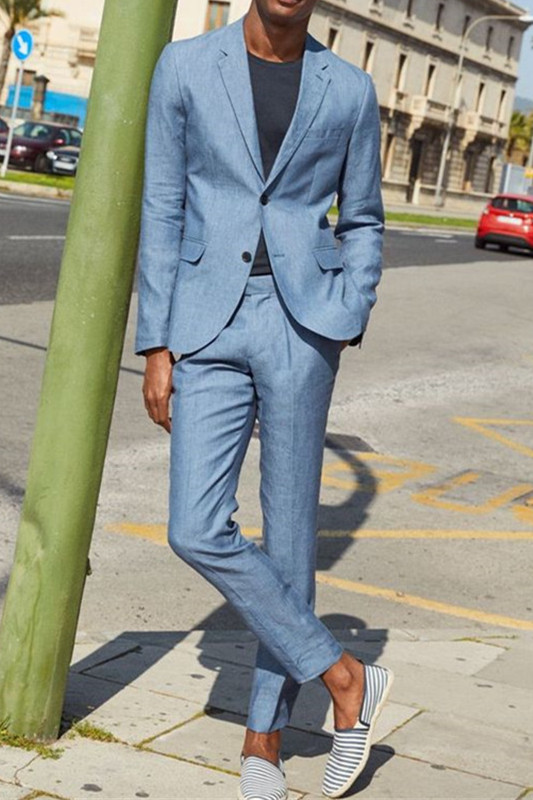 Casual Linen Beach Suit Wedding Groom Fashion Prom Suit Men Party Wear 2 Piece Set