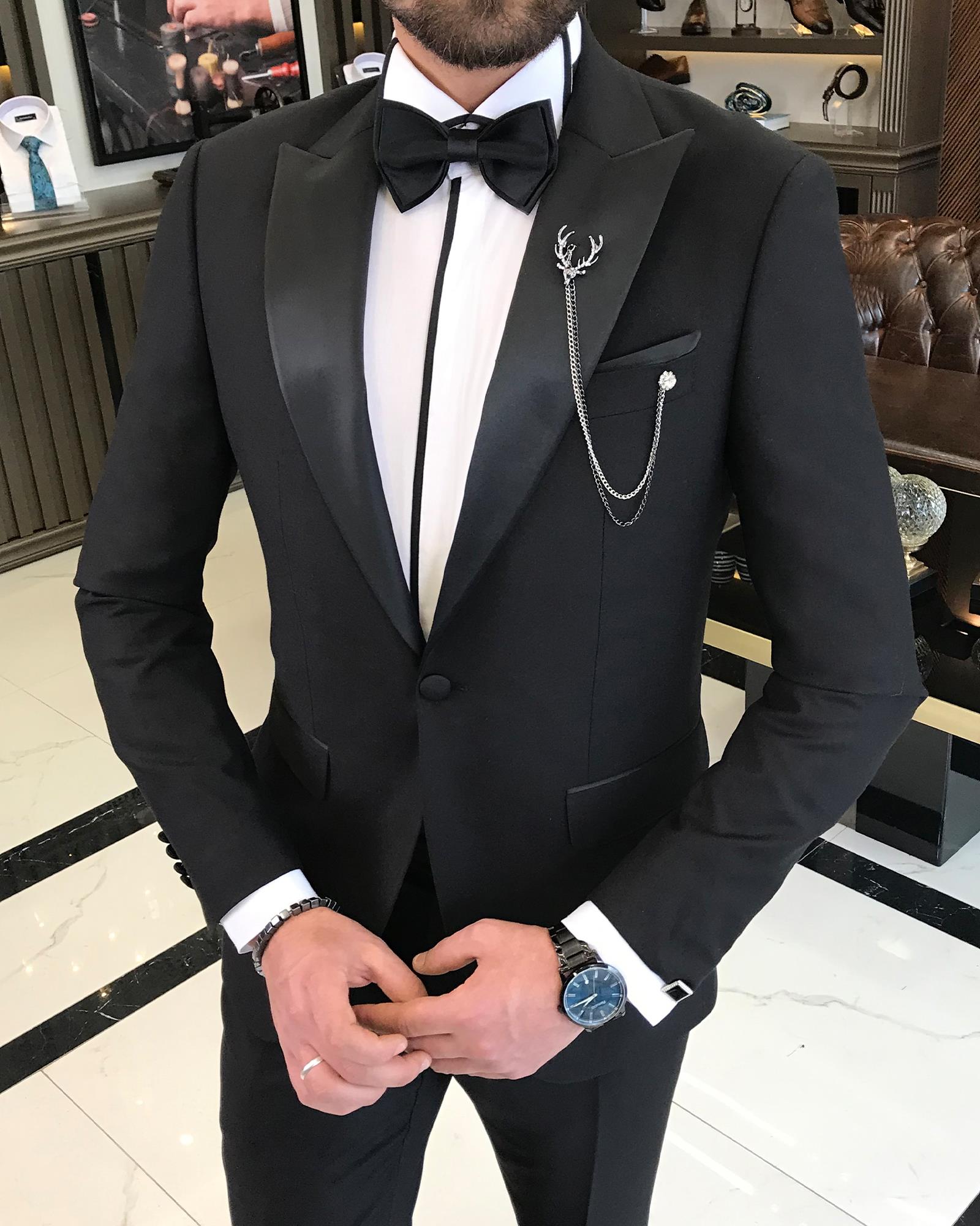 Fashionable Black Italian One-Button Lapel Men's Suit Available Online