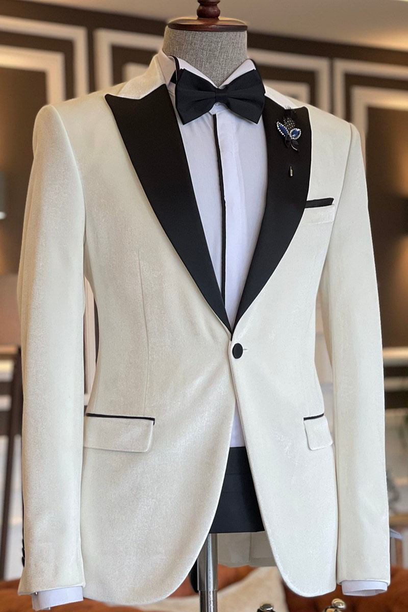 Max Simple White Gold Velvet Two-Piece Peak Lapel Prom Suit