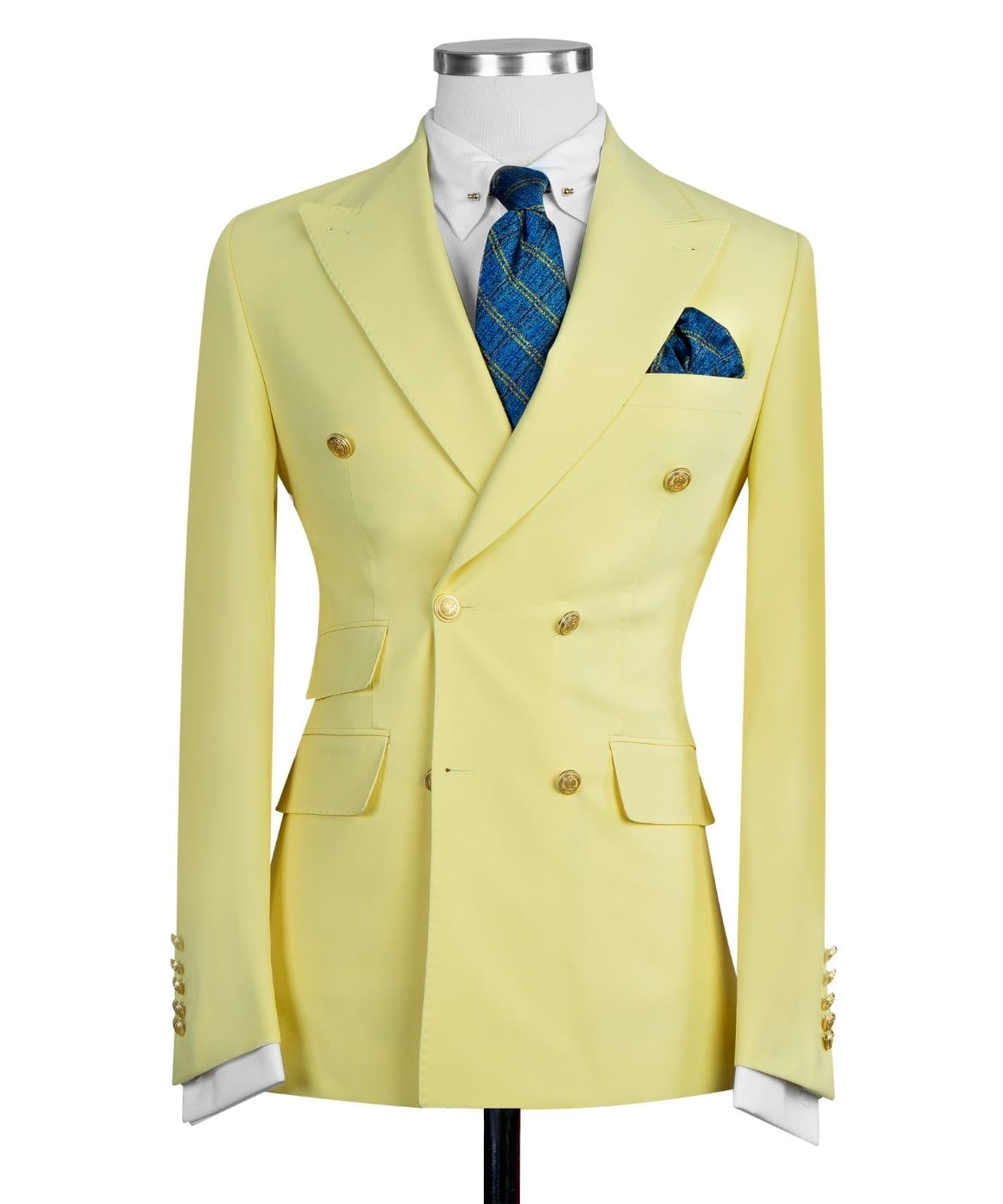 Yellow Fashion Double-breasted Pointed Collar Men Suits