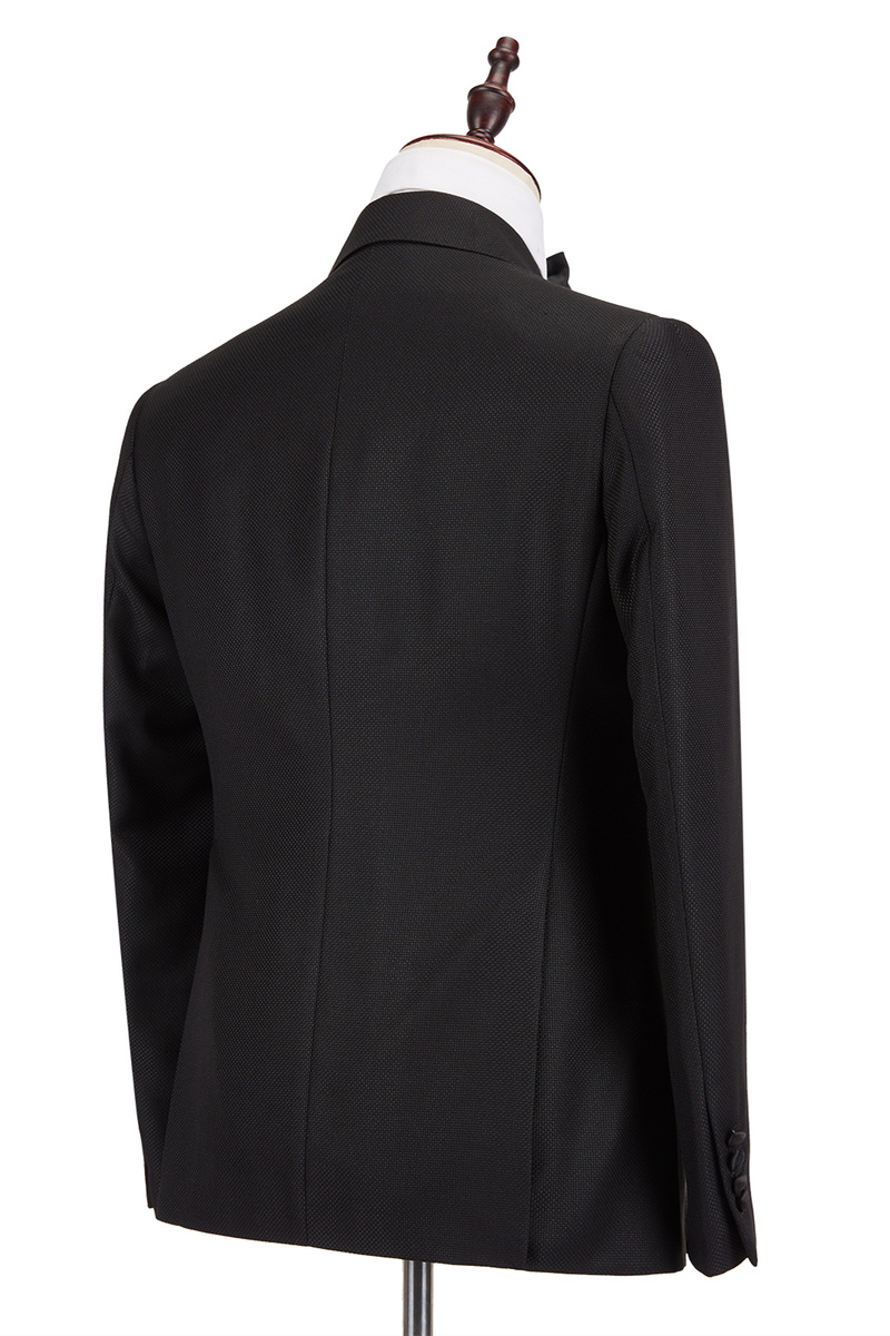 Classic Satin Peak Lapel Double-Breasted Black Wedding Suit