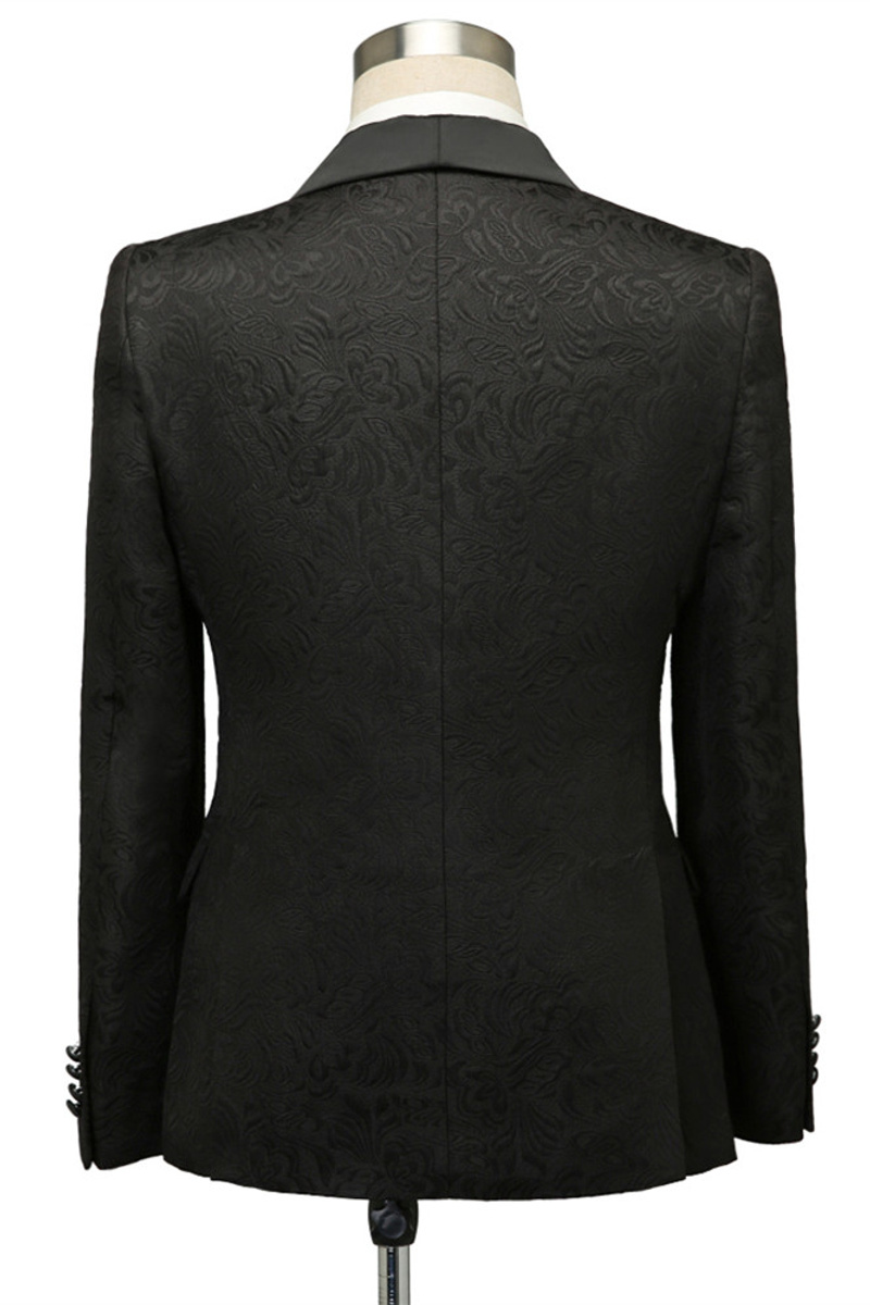 Bradley Stylish Black Jacquard Shawl Lapel Wedding Suit