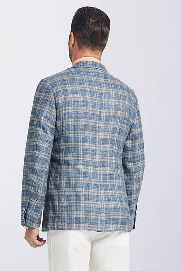 Blue Check Grey Patch Pocket New Casual Blazer