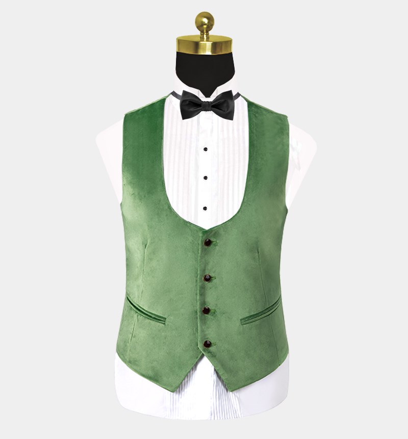 Green Velvet Three-Piece Tuxedo Double-Breasted Suit