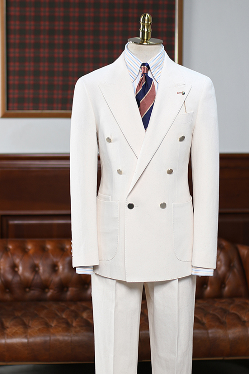 Armstrong Elegant Ivory White Point Lapel Double-Breasted Business Suit