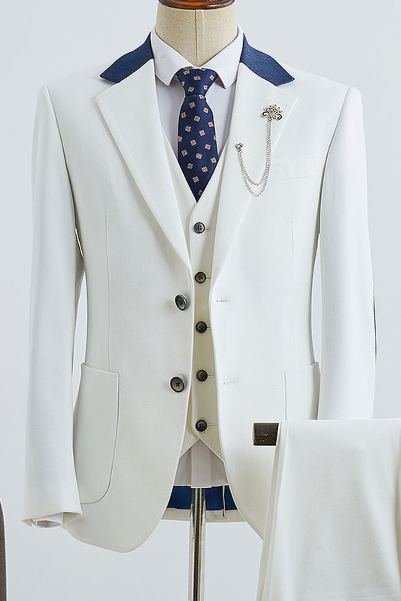 Bowen Simple White Three-Piece Slim Fit Business Suit