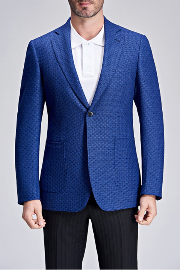 Men Casual Fashion Dot Patch Pocket Fashion Blue Blazer