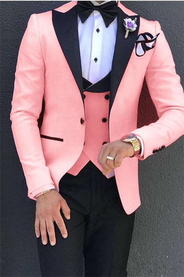 Elegant Pink Tuxedo Prom Suits Three Pieces Fashion Peak Lapel Men Suits Online