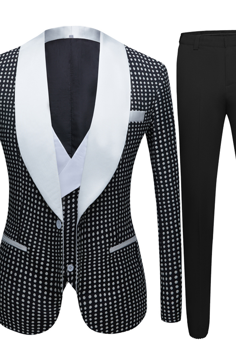 Shane Black Dot Slim Fit Shawl Lapel Wedding Tuxedo