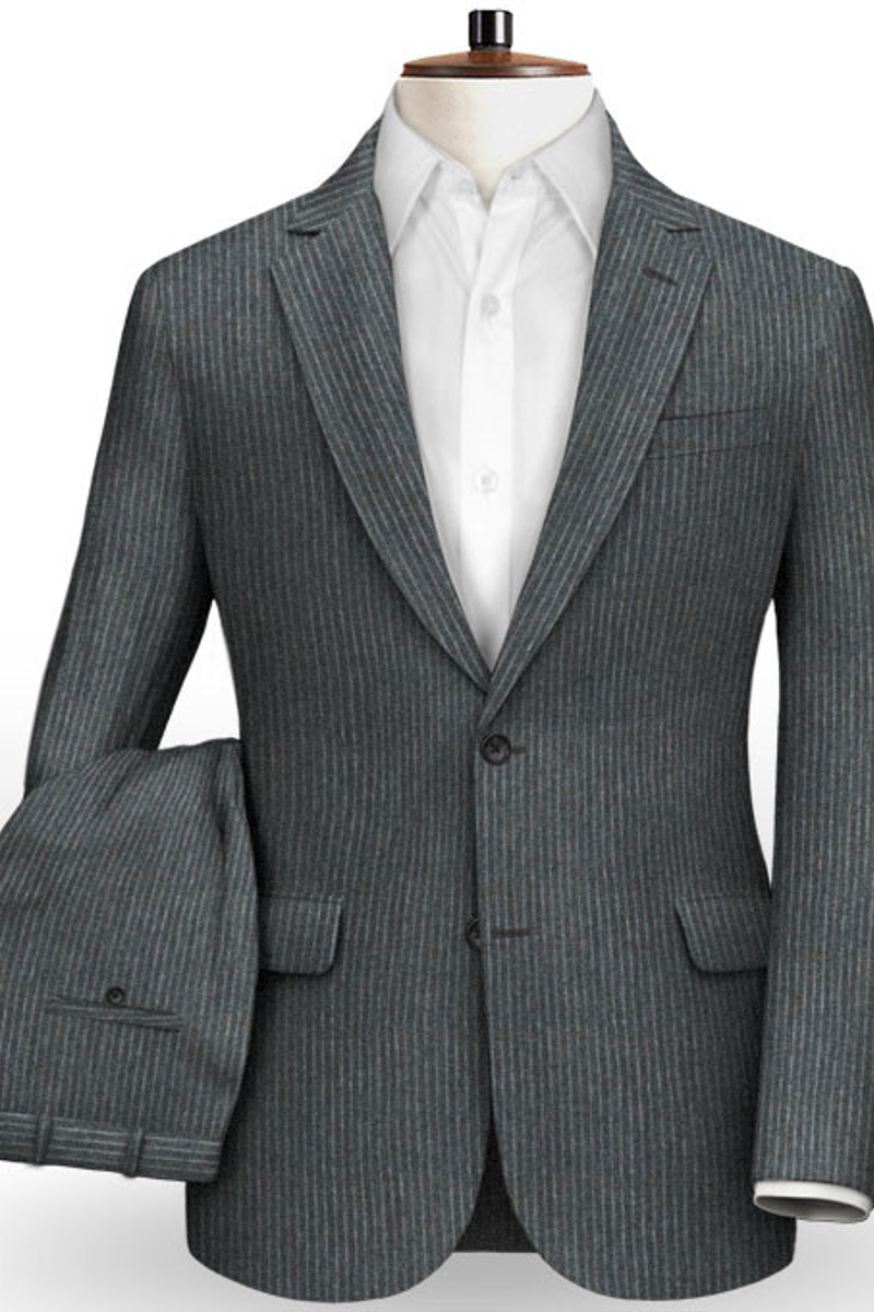 Dark Grey Slim Fit Men Suit Online Fashion Striped Two Piece Tuxedo