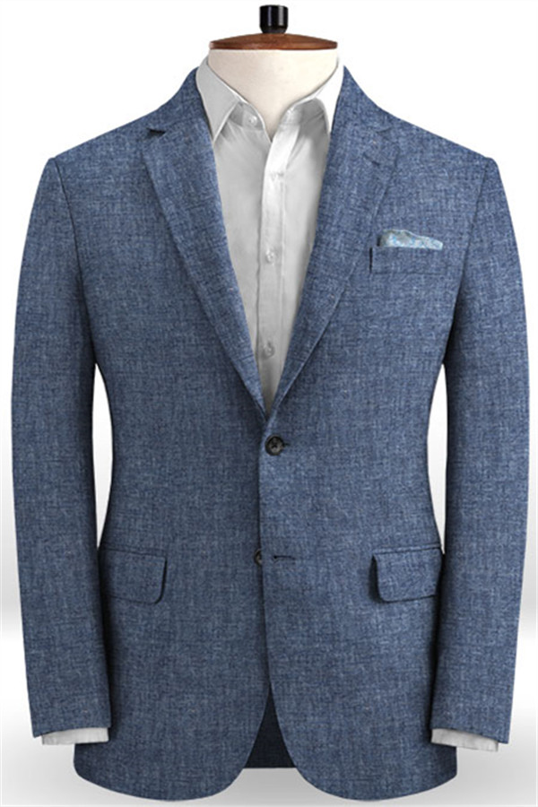 Navy Two-Piece Suit Stylish Linen Tuxedo with Notched Lapel