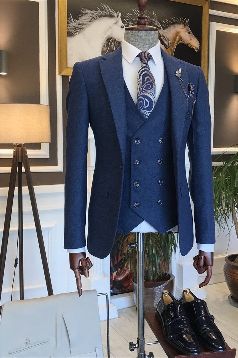 Cary Modern Blue Three Piece Notched Lapel Men Business Suit