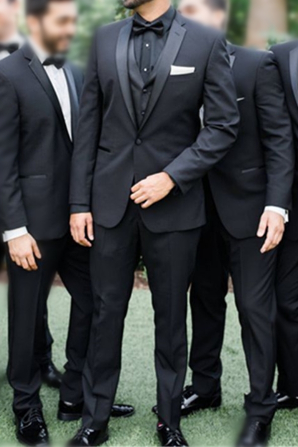 Adrian One Button Black Slim Fit Wedding Groomsmen Suit Online