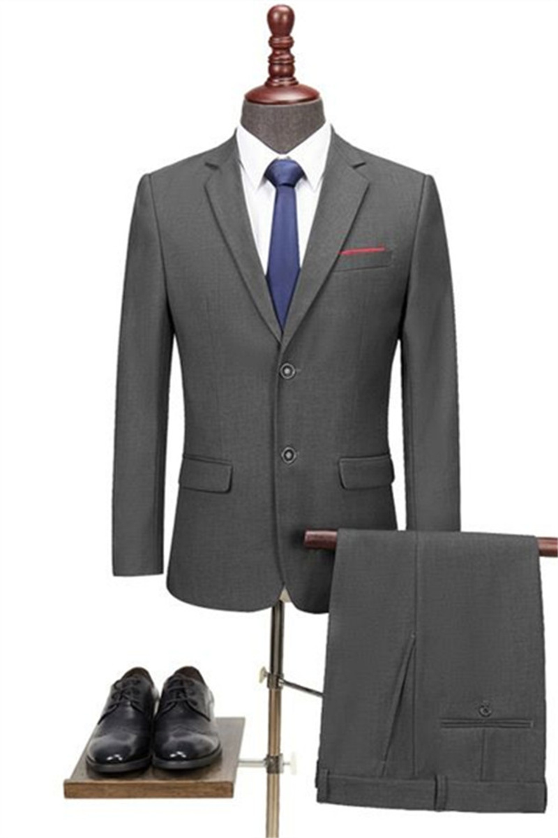 Dark Grey Business Suit Fall Fashion Solid Color Slim Wedding Suit