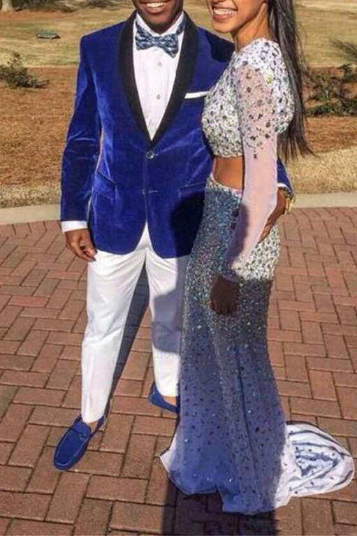 Best Men Suits In Royal Blue Velvet Black Shawl Lapel Prom Suit For Boys