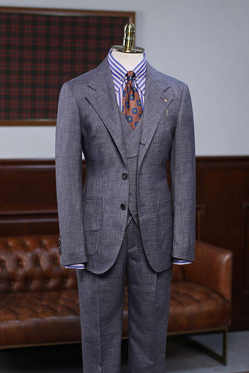 Reg Regular Dark Grey Plaid Three Piece Slim Fit Custom Business Suit