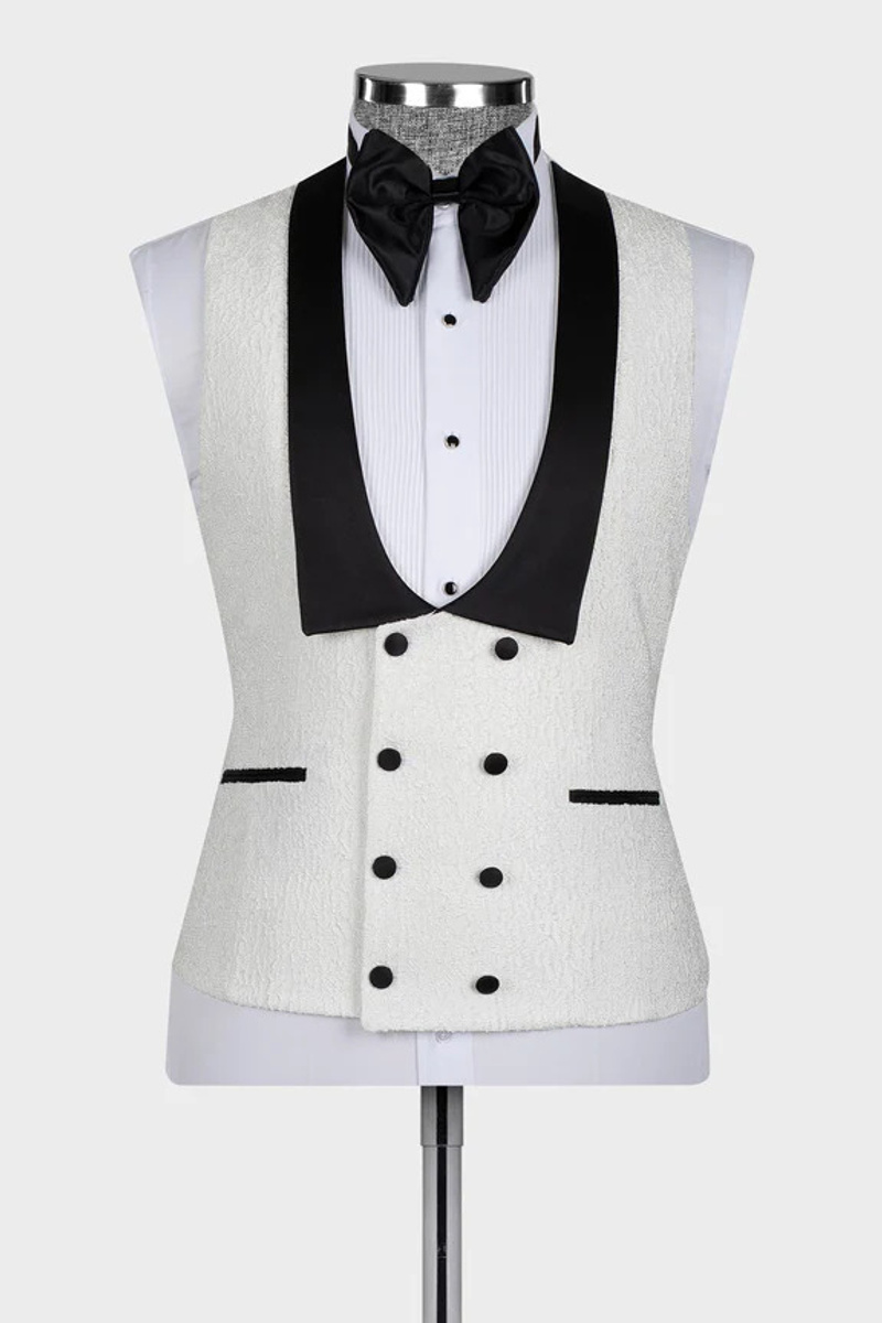 White Jacquard Three-Piece Shawl Lapel Wedding Suit