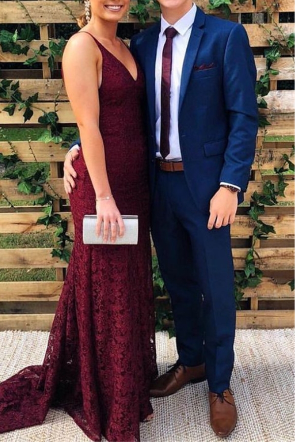 Custom Dark Blue Men Suit Notch Lapel Prom Party Suit