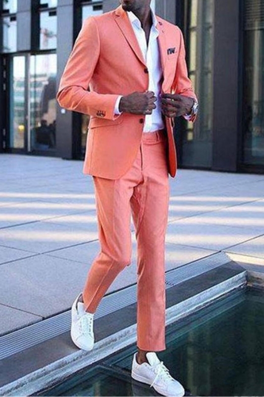 Jeffrey Coral Stylish Notch Lapel Slim Fit Men Suit