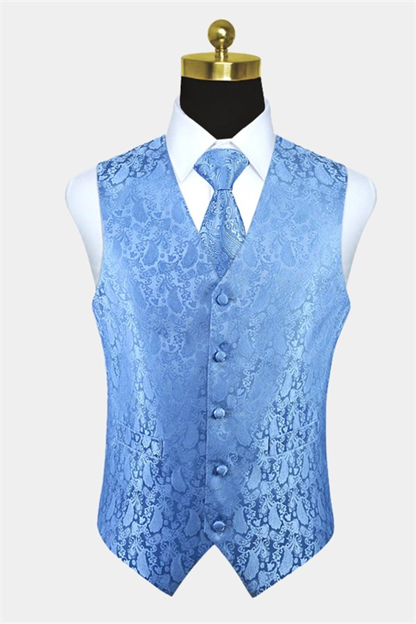 Light Blue Party Ball Paisley Men Tank Top Tie Set