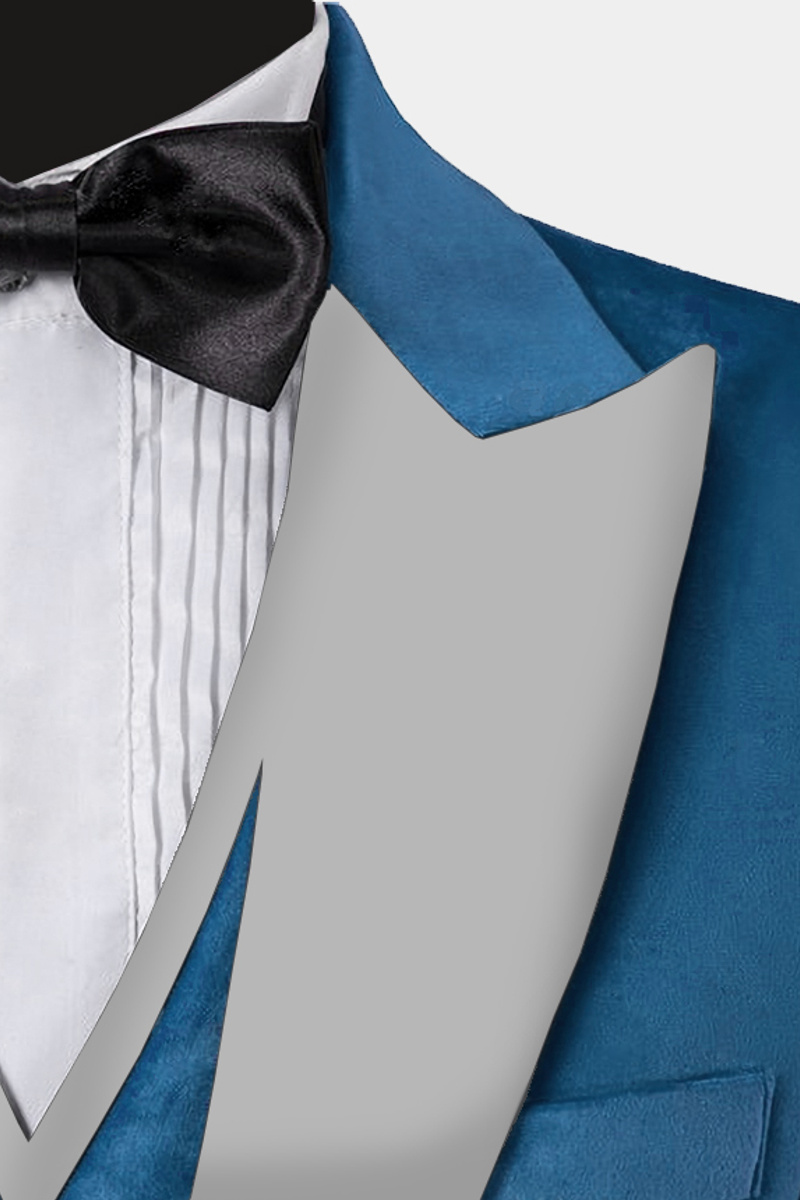 Sky Blue Velvet Tuxedo Three-Piece Skinny Suit