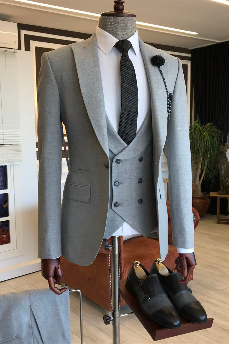 Clemente Newest Grey Pointed Lapel One Button Custom Formal Business Suit