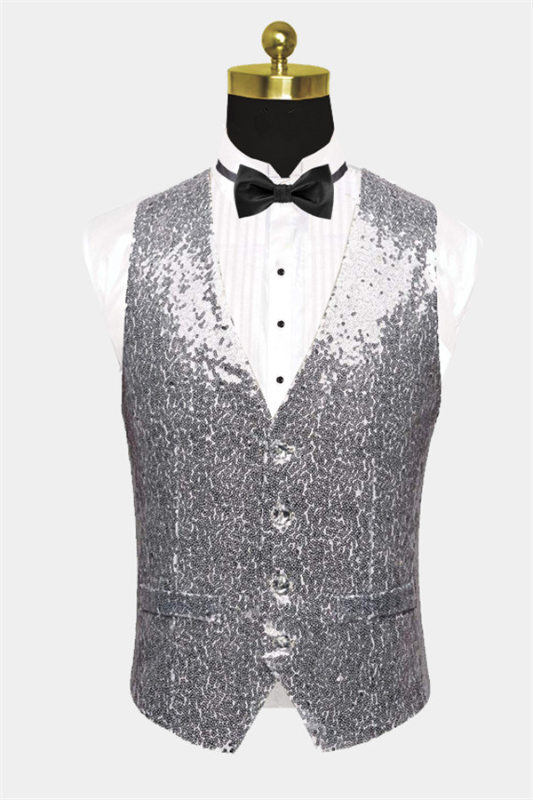 Glamorous Silver Sequin Prom Men Suit Vest