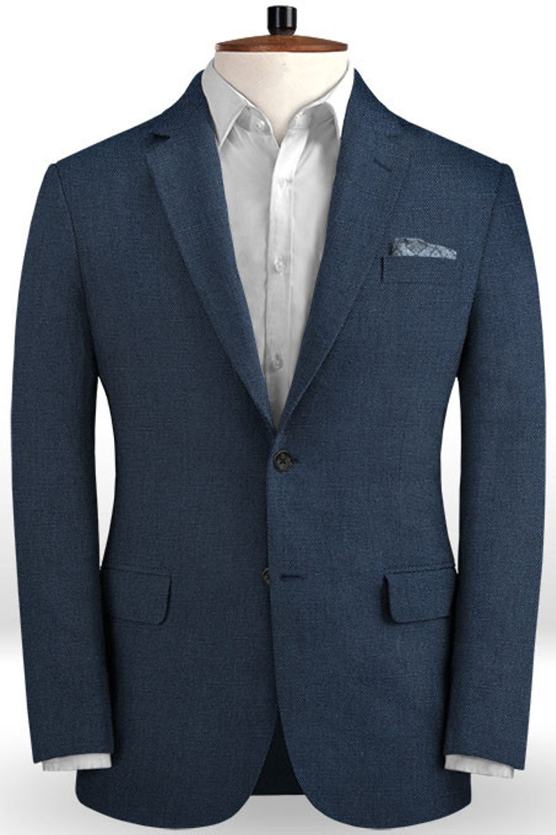 Dark Blue Linen Beach Wedding Suit Suit Set of Two
