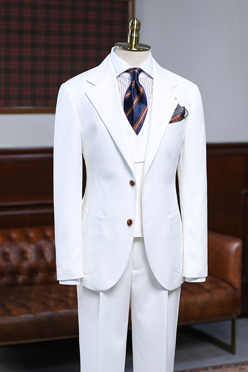 August Stylish White Three-Pack Slim Fit Custom Business Suit