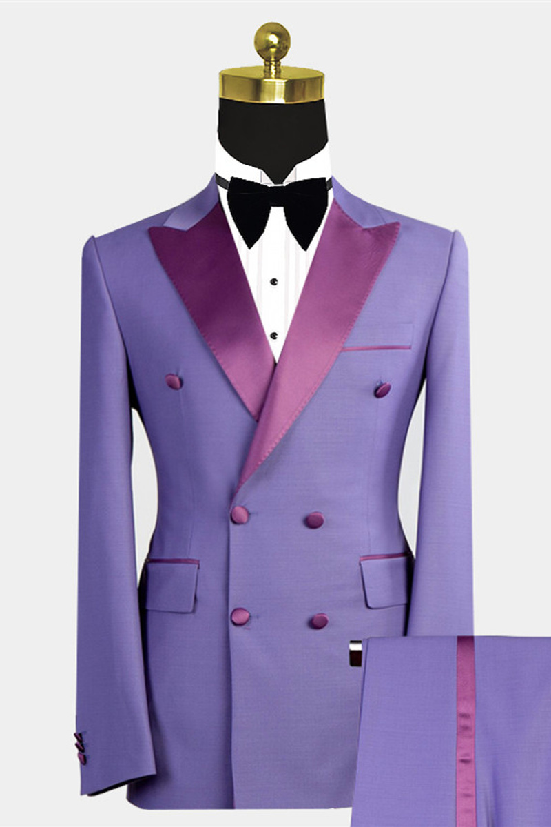 Nickolas Fashion Point Lapel Purple Custom Double-Breasted Suit