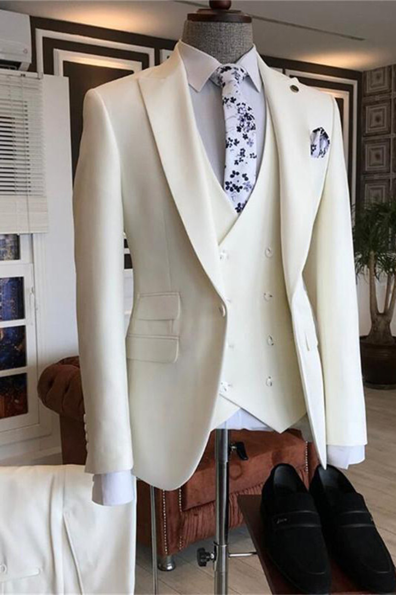 Caiden White Three-Piece Point Lapel Custom Wedding Suit