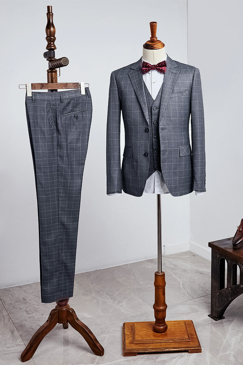 Channing New Dark Grey Plaid Slim Fit Business Suit