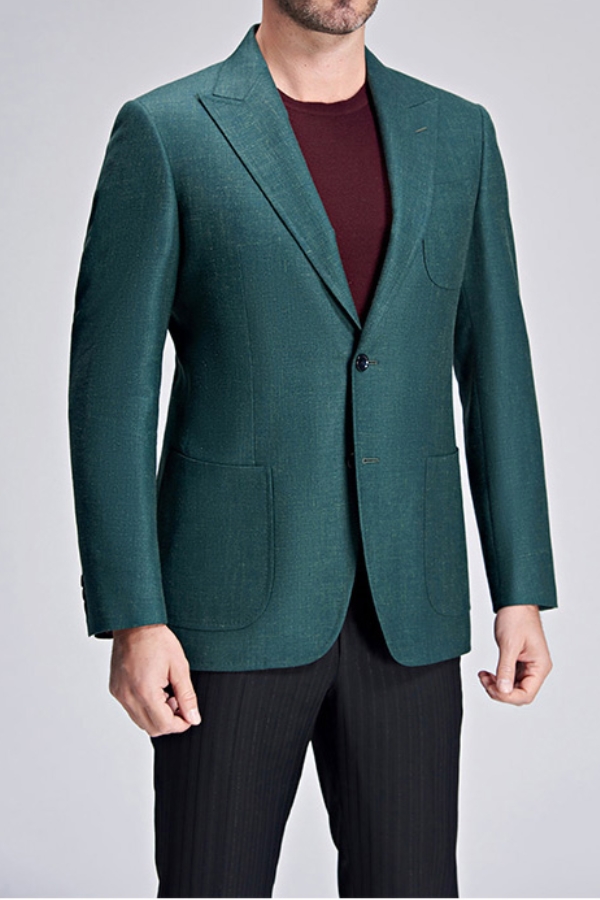 Stylish Men Green Patch Pocket Lapel Everyday Casual Slim Fit Blazer