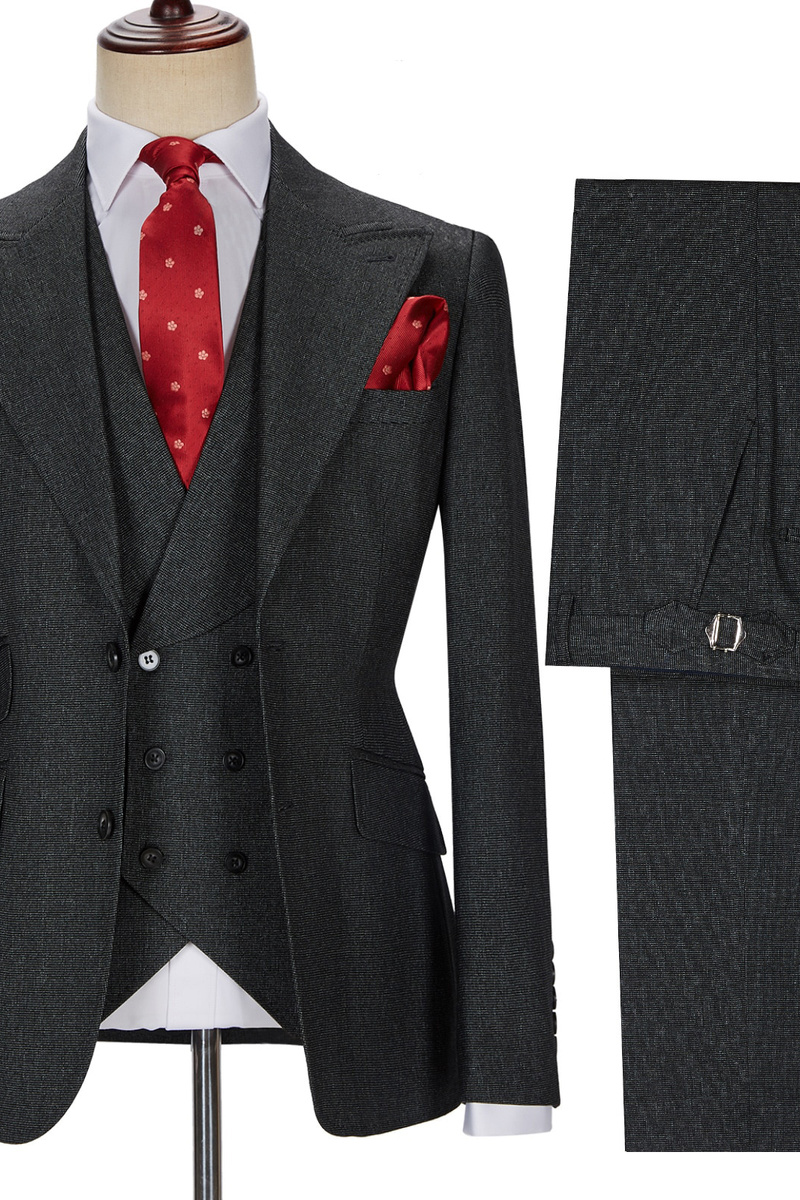 Black Three Piece Customized Point Lapel Formal Business Suit