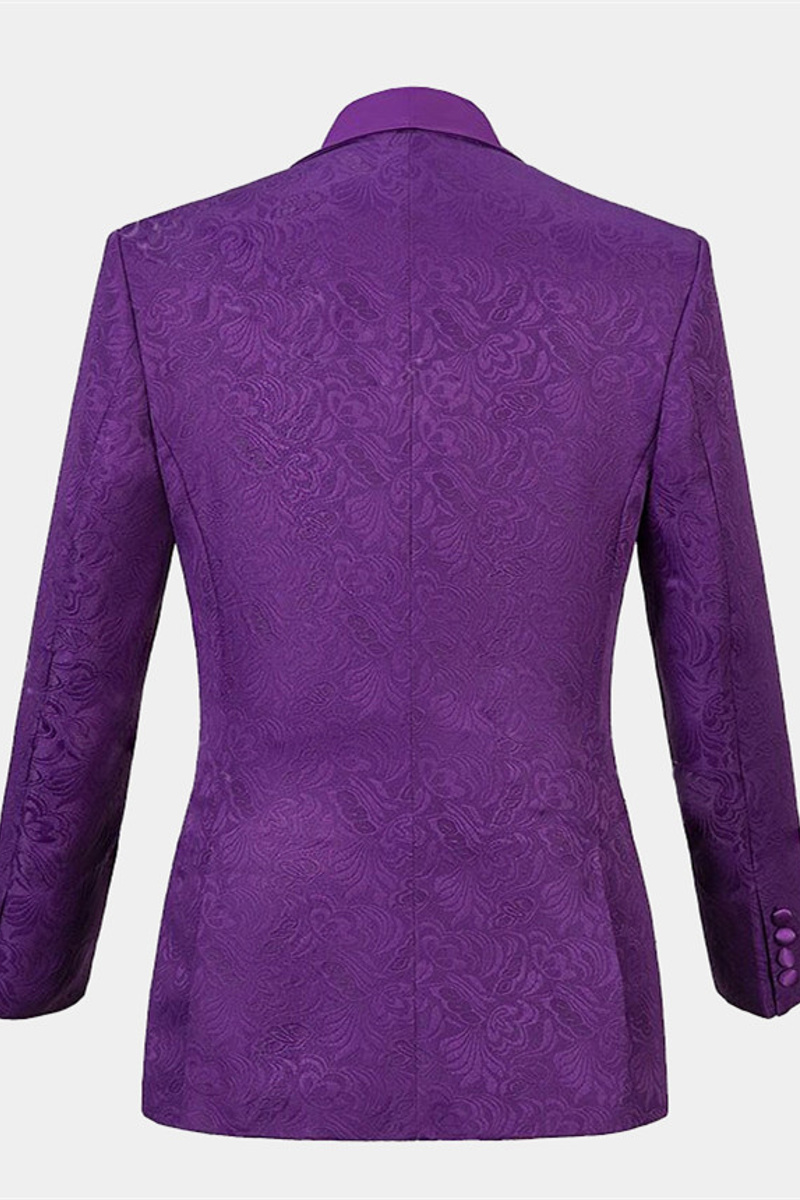 Vintage Jacquard Violet Men Suit Three Piece Prom Suit