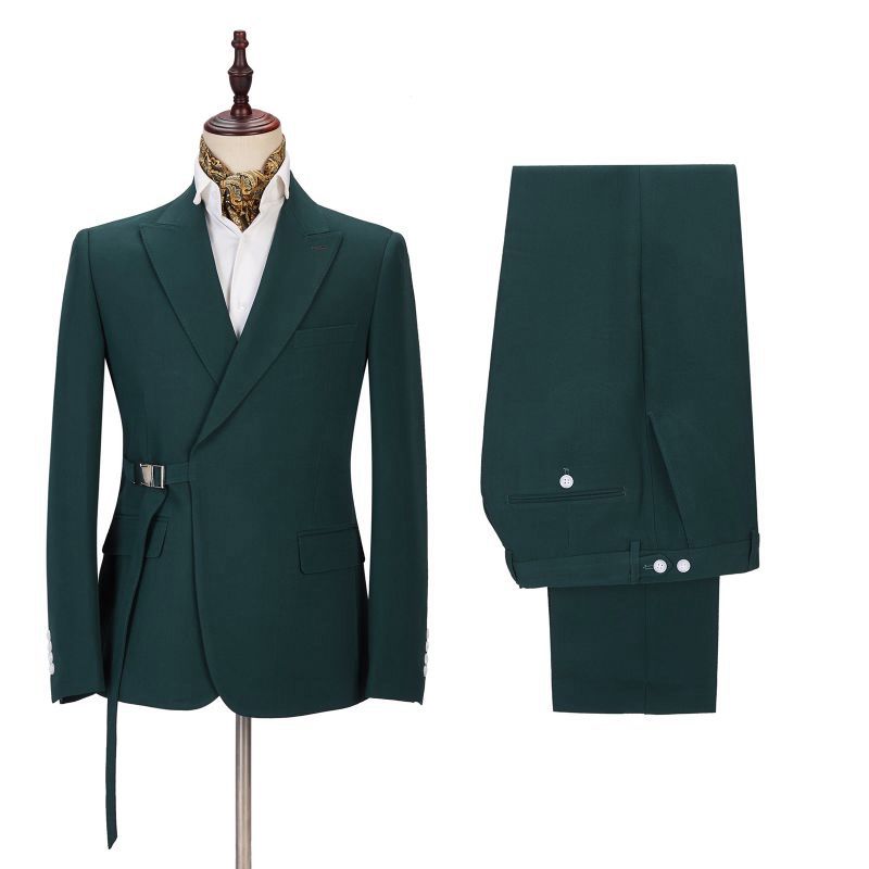 Dakota Dark Green Pointed Lapel Custom Prom Suit Online