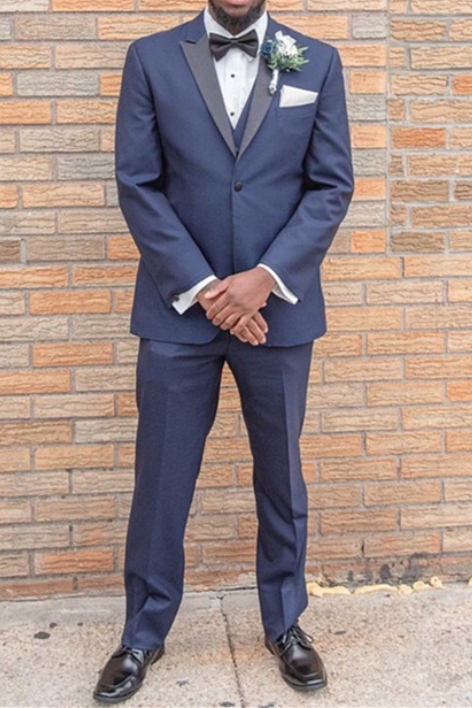 Walker Deep Navy Pointed Lapel Three-Piece Wedding Suit
