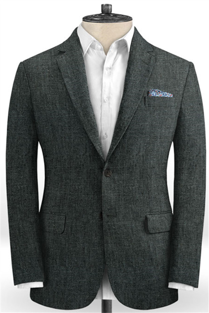 Dark Grey Two-Piece Suit Formal Business Linen Tuxedo