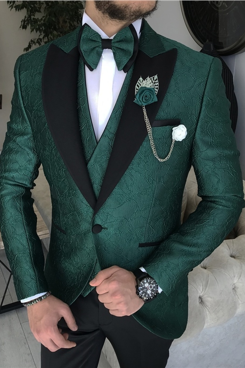 Italian Style Green Jacket Vest Trousers Wedding Suit Three Piece Suits Prom Suits
