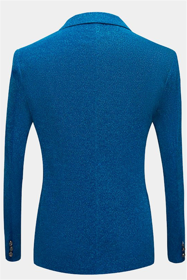 Glitter Baby Blue Peak Lapel Blazer Unique Sequin Men Suits